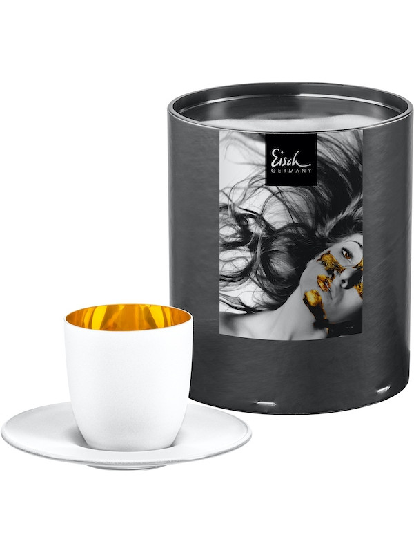 EISCH Espressoglas mit Untersetzer Cosmo pure white- in Geschenkröhre