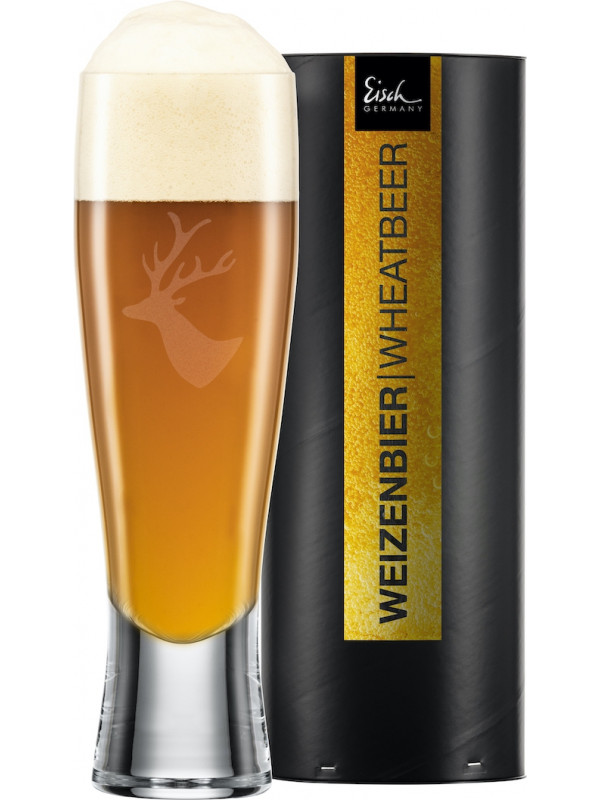 EISCH Weizenbierglas 500 ml mit Hirschmotiv Chalet in Geschenkröhre