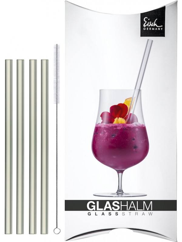 EISCH Glastrinkhalm-Set 150 mm kurz kristall 4x + Bürste im Geschenkkarton Gentleman