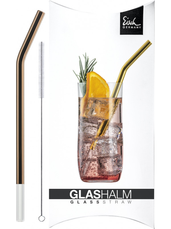 EISCH Glastrinkhalm 225 mm geknickt + Bürste im Geschenkkarton Gentleman