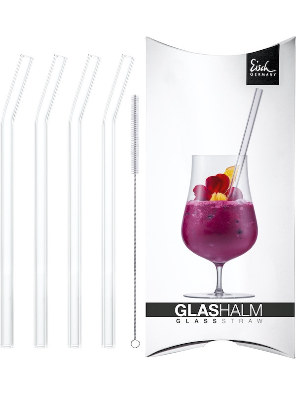 EISCH Glastrinkhalm-Set 225 mm geknickt kristall 4x + Bürste im Geschenkkarton Gentleman